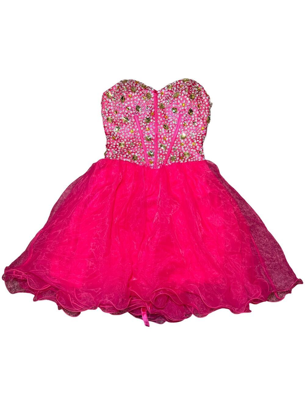 Dress Women Size 4 Strapless Evening Gown Pink Multicolor Rhinestone Gala